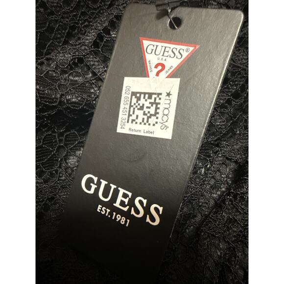 NEW Guess Black Floral Off The Shoulder Lace Ruffle Midi Bodycon Dress Size 14 - Picture 6 of 7